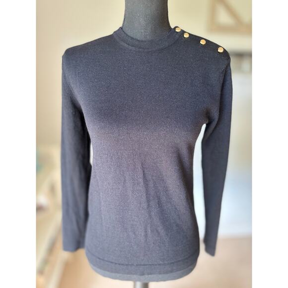 BURBERRY VINTAGE London-NY-Paris, Made in Italy, Wool/Silk Crew Neck Gold Btns - Picture 1 of 9